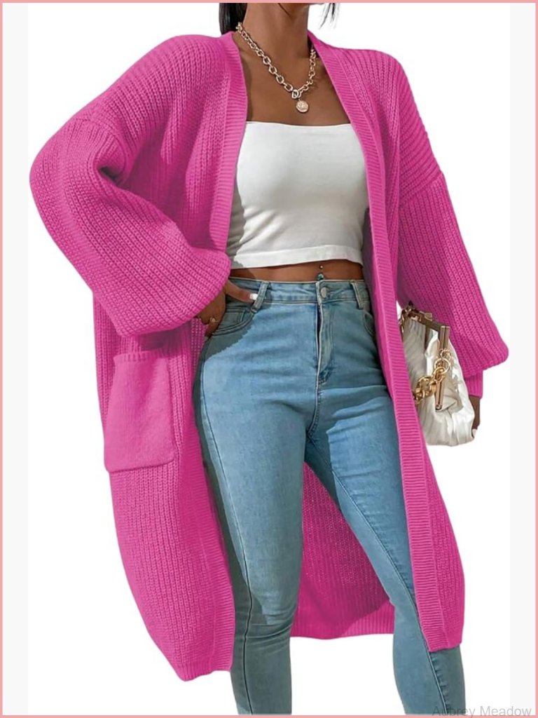 Oversized Midi Cardigan Fuzzy Knit Sweater Coat With Pockets